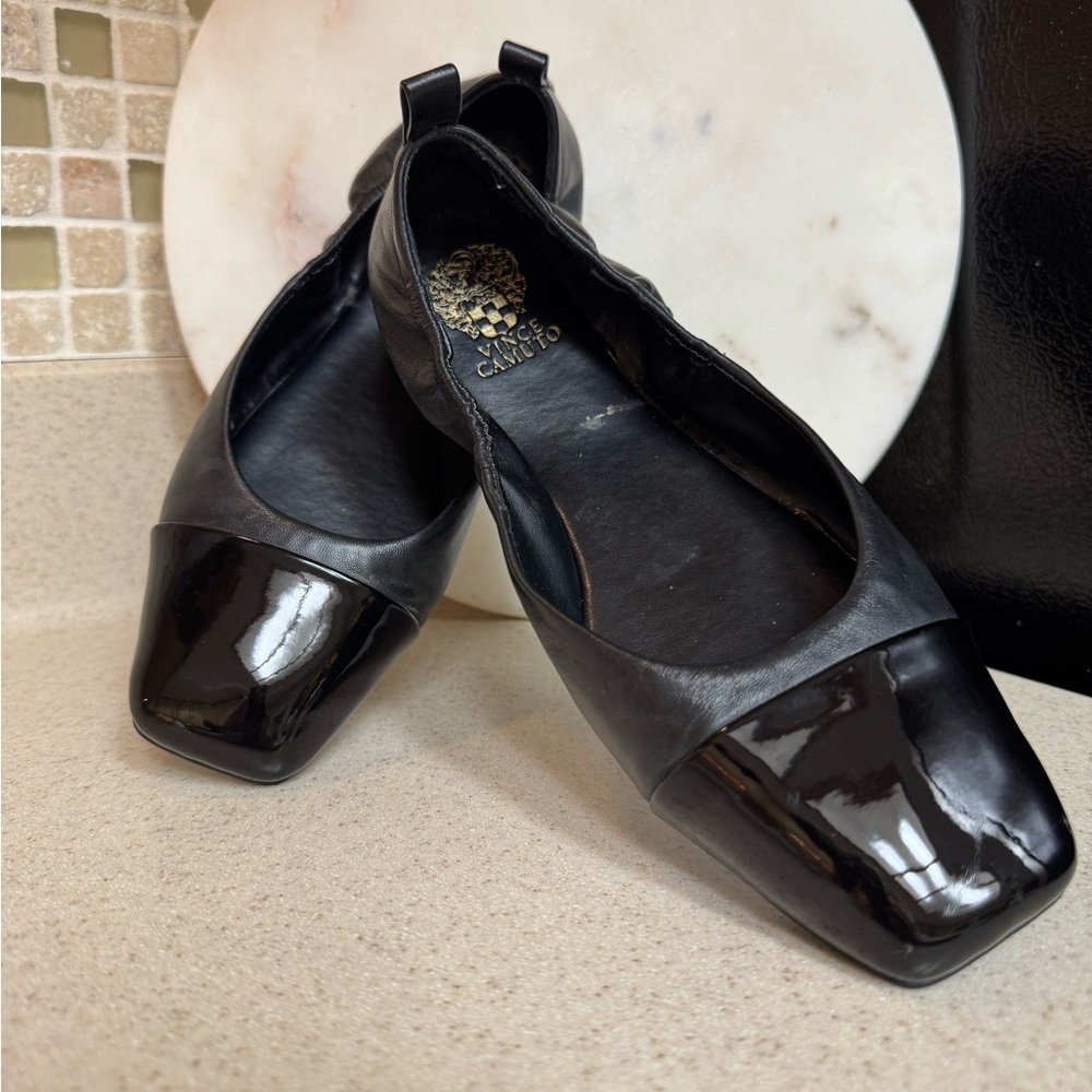 Vince Camuto Black Flats with Glossy Toe Cap